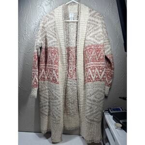 JOlE Womens‎ Open Front Longline Knit Cardigan Sweater Boho Celtic Wool Sz Small